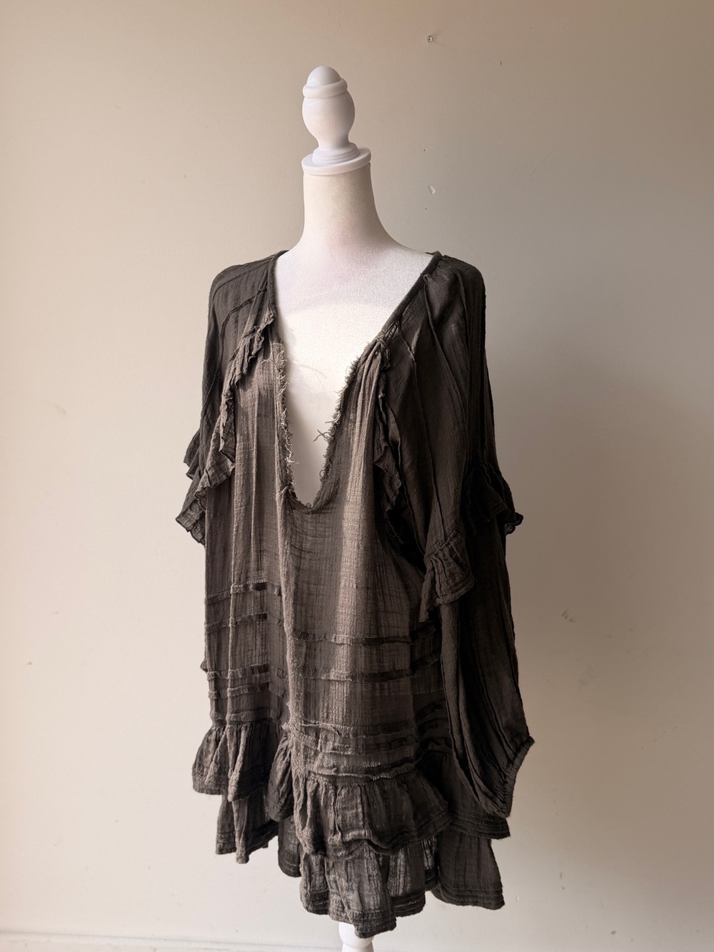 Free People One Lightweight Gauze Cardigan - Olive Taupe